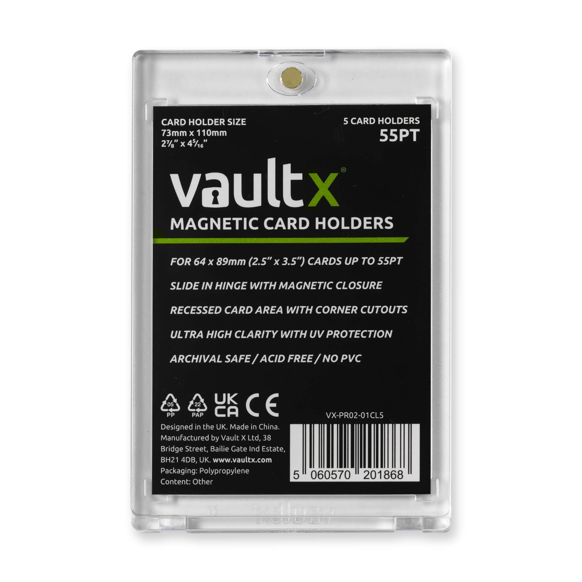 Perfect Edges 5-Pack 55pt Magnetic Trading Card Holders – One-Touch Cases For Standard Cards